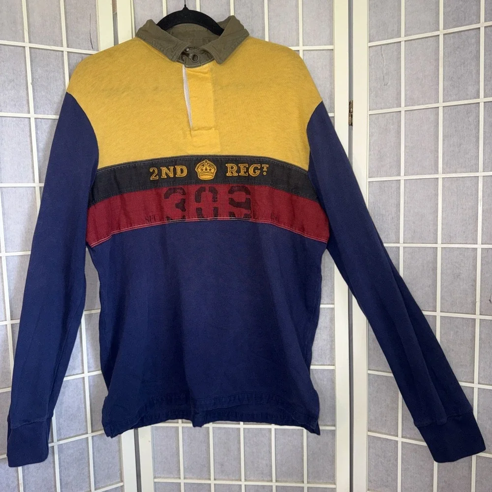 Vintage Polo Ralph Lauren 2nd Regiment Embroidered Rugby Shirt Mens Size Large